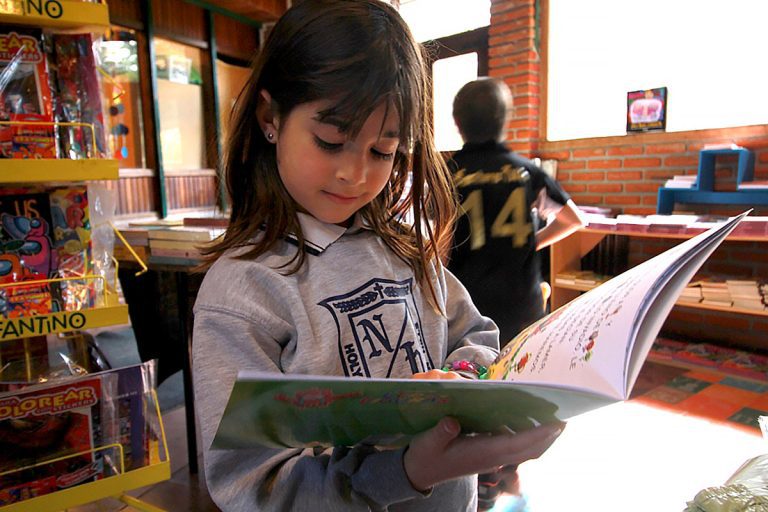 Alumna de primaria leyendo un libro