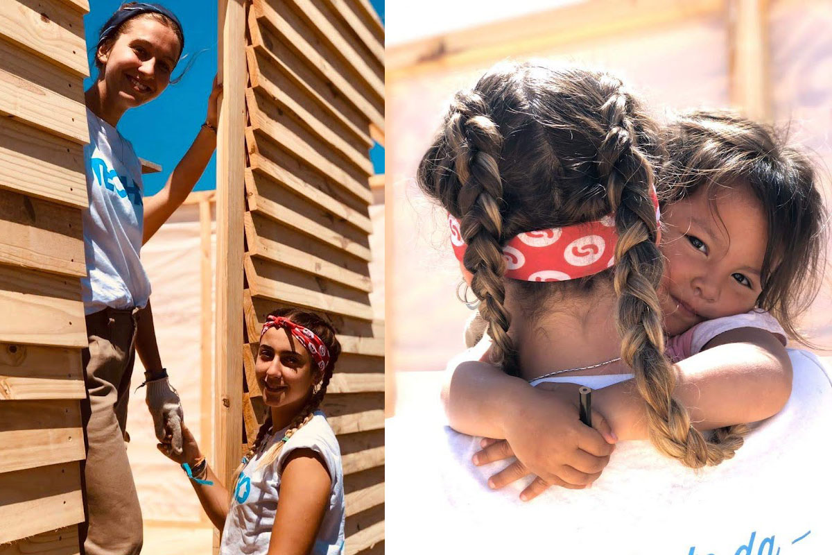 Alumnas de secundaria construyendo una vivienda de madera